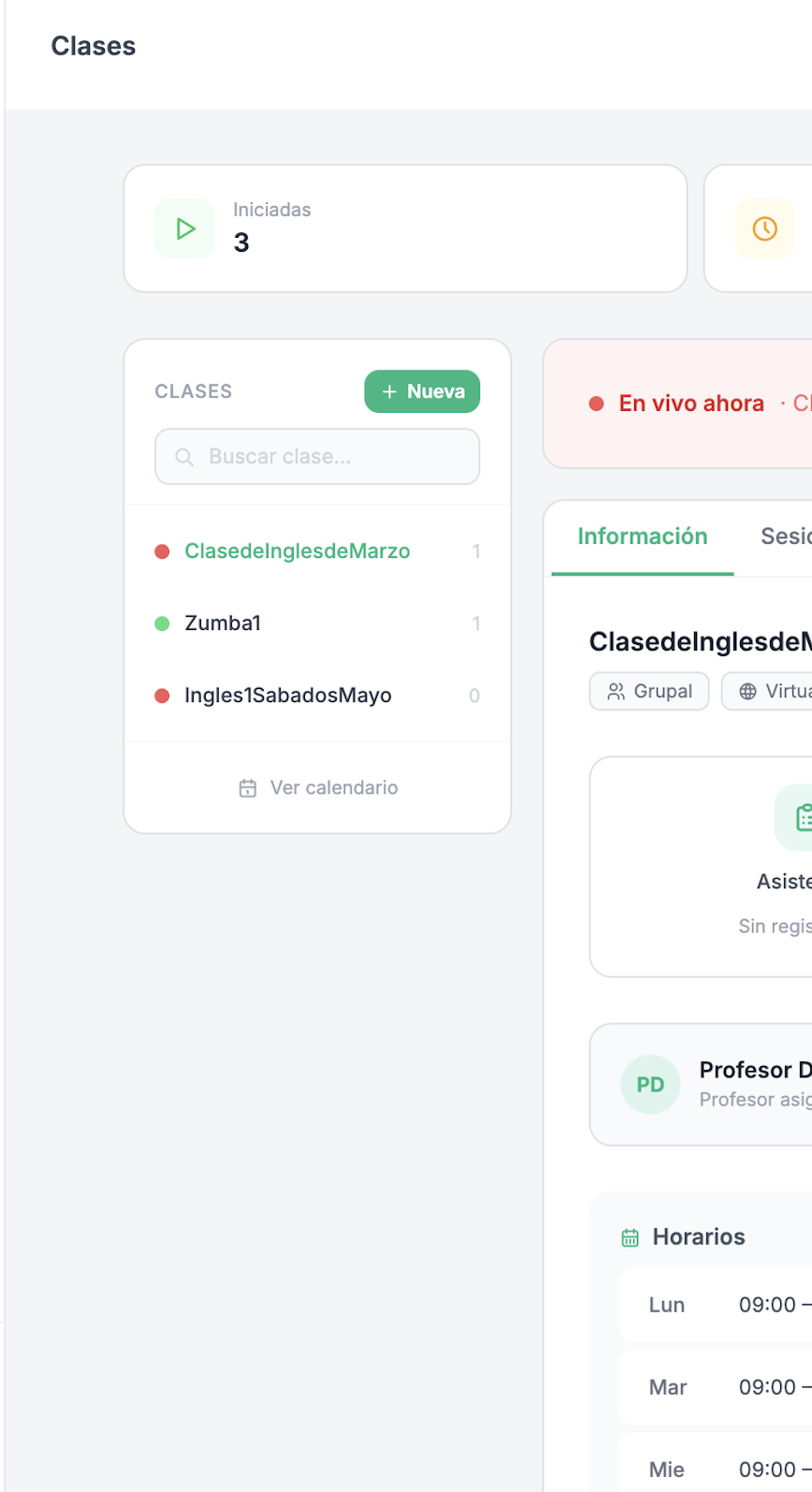 Calendario de clases en móvil